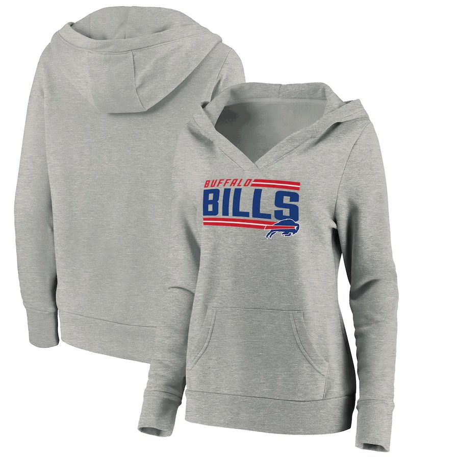 Women Buffalo Bills Fanatics Branded Heathered Gray On Side Stripe V-Neck Pullover Hoodie